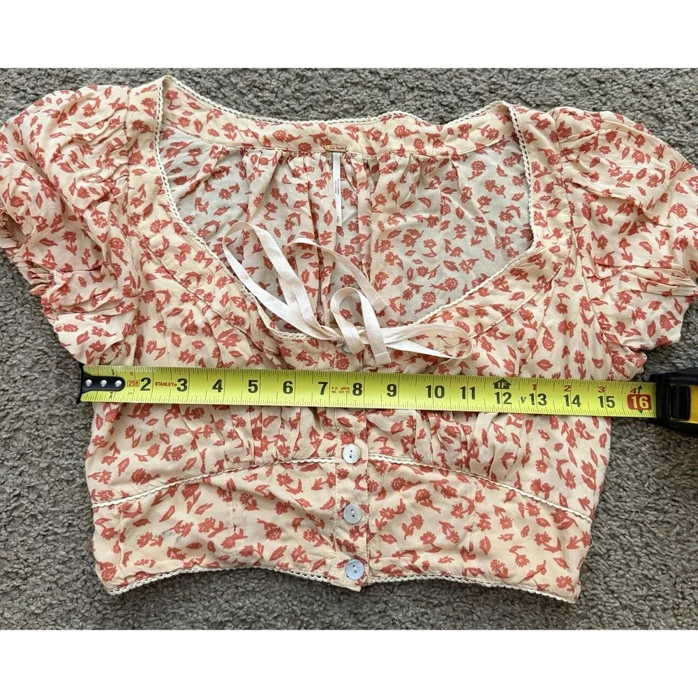 Free People Easy To Love Tea Floral Cropped‎ Short Sleeve Top Small
